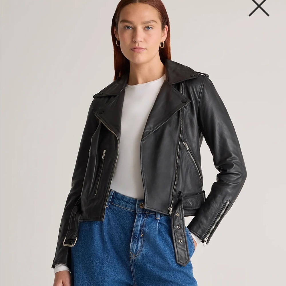 Quince Black Leather Moto Jacket